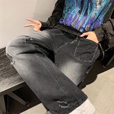 复古水洗做旧直筒裤渐变潮流ins牛仔裤长裤N055-P45，男装牛仔裤，星座308B-1