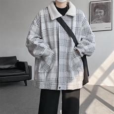 M-8XL格子羊羔毛棉服冬季大码小香风加绒外套加厚棉衣MF7001/P138，男装棉衣，电商B238