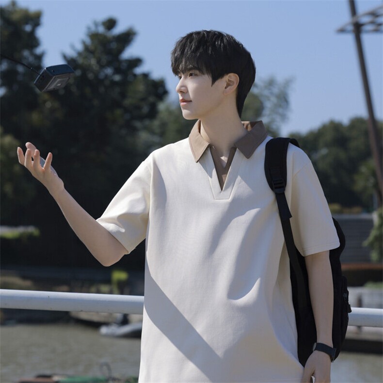 夏季大码公版拼色翻领POLO衫男休闲,男装Polo衫,星座1107-1