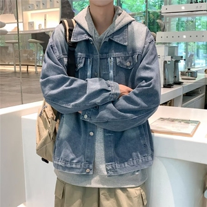 垫肩夹克春秋ins宽松牛仔外套男款美式做旧工装上衣 JM1008图片