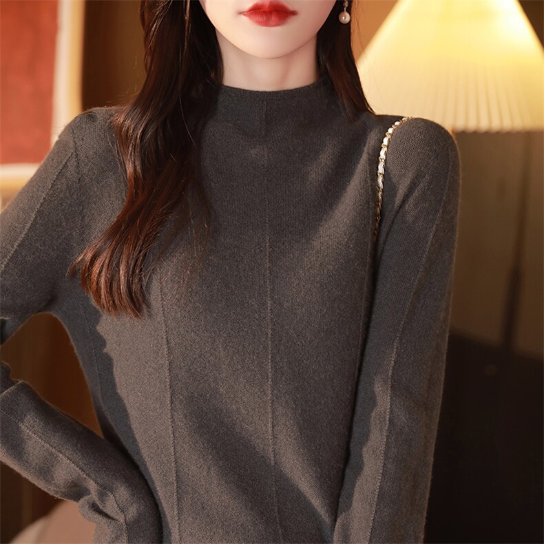 秋冬显瘦时髦百搭简约半高领羊毛衫,女装羊毛衫,邓利维