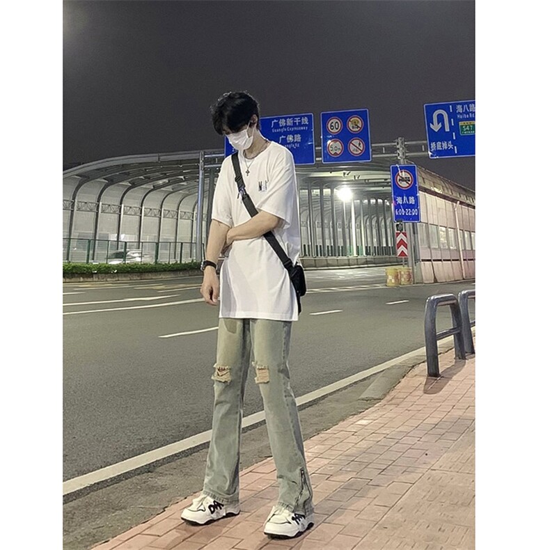 B221美式ins高街暗黑小众拉链破洞牛仔裤LK23076-P65控88,男装牛仔裤,电商B221