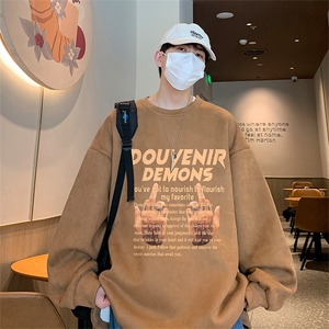新款得物直播抖音高品质麂皮绒开叉圆角宽松男卫衣W3041P45图片