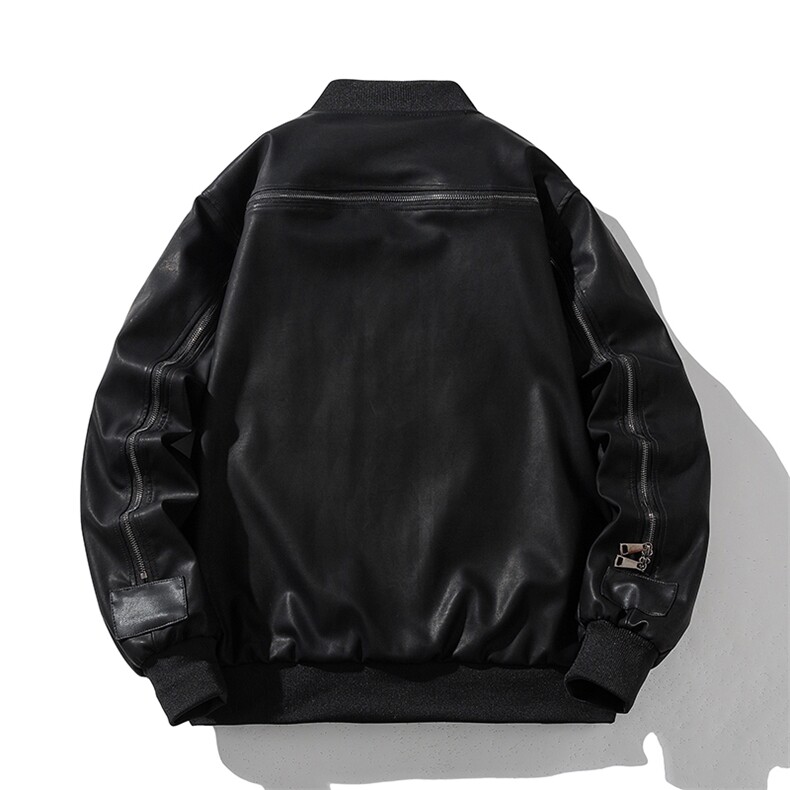 现货黑色PU皮棒球服外套秋冬棉服带帽可拆卸,男装棉衣,电商A105