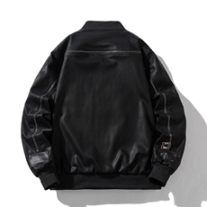 现货黑色PU皮棒球服外套秋冬棉服带帽可拆卸，男装棉衣，电商A105