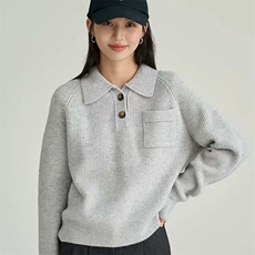 羊毛衫女2024早秋新款翻领针织慵懒打底衫洋气毛衣，女装羊毛衫，泰沅羊绒