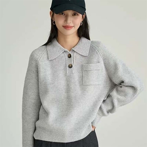 羊毛衫女2024早秋新款翻领针织慵懒打底衫洋气毛衣图片