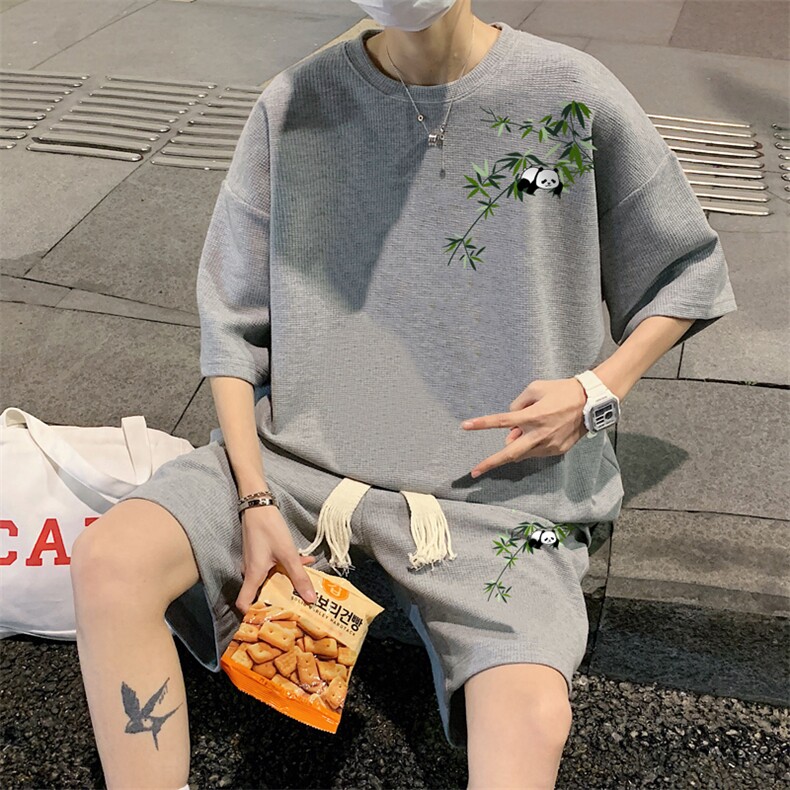 套装！华夫格套装短袖T恤短裤男TZ215-特P38,男装T恤,电商B367