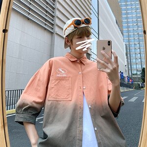 夏季吊染纯棉衬衫男宽松落肩七分袖衬衫男DS-C407-B1010-P40图片