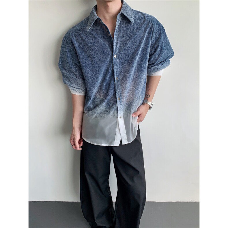 25渐变男士博傻透视仿牛仔翻领衬衫cs177-p88,男装衬衫,电商B288