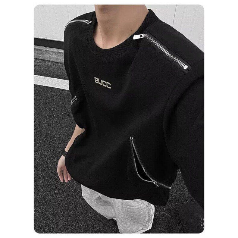 拉链垫肩短袖男夏季设计感小众潮半袖cleanfit重磅t恤WLK7133-p45,男装T恤,星座1008-1