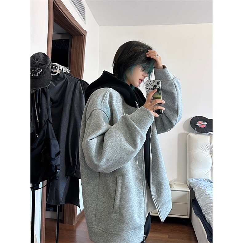 港风大码日系假两件男女情侣连帽开衫卫衣XZ213-W2208-P88控108,男装卫衣,星座213