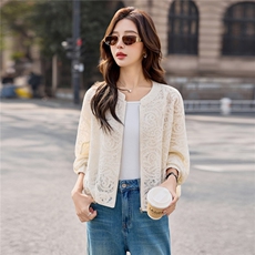 2026春季新款时尚休闲米色镂空蕾丝短外套韩系独特好看洋气休闲，女装短外套，米莱