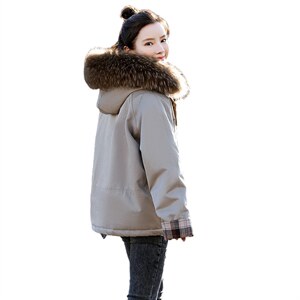 棉衣/棉服2021新款冬兔毛中长款拼接翻袖工装带帽派克服女外套图片