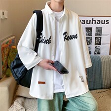 1港风发泡印花七分袖大码M-5XL中性情侣潮衬衫男QCS7010P45控69，男装衬衫，星座226-2