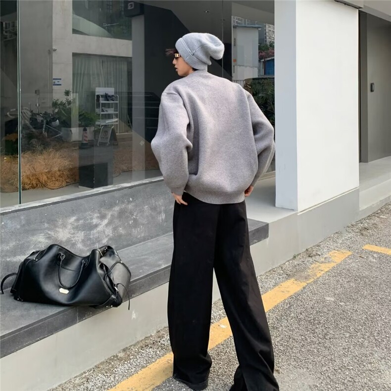 潮牌棒球领针织开衫外套纯色宽松慵懒感毛衣外套MY3313-P55,男装针织衫/毛衣,星座1001-1