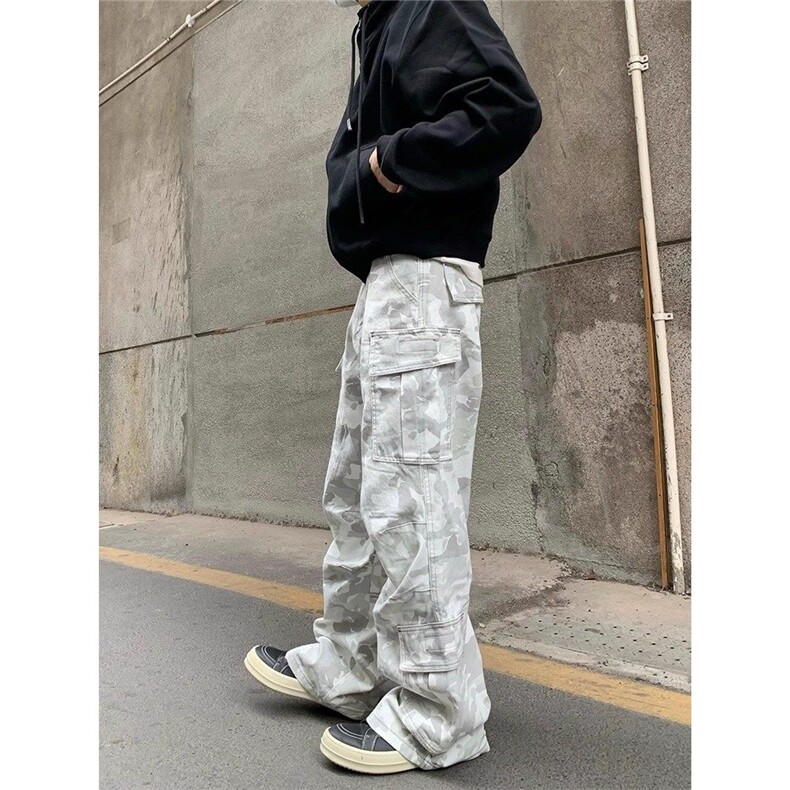 网图通勤雪地迷彩宽松大口袋工装裤休闲牛仔裤A025-XN62218-P58,男装牛仔裤,电商A025