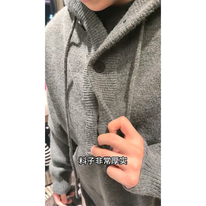 重磅秋冬装北极绒开衫毛衣美式复古休闲慵懒风针织衫加厚连帽外套,男装针织衫/毛衣,电商A486