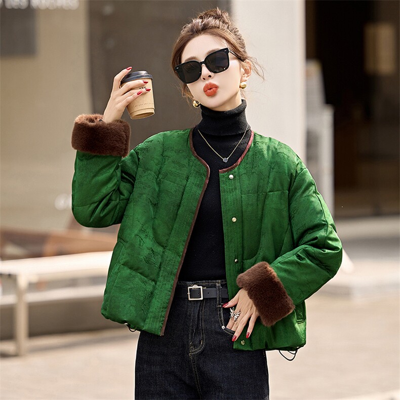 复古提花新中式国风羽绒服女2025冬季新款时尚气质拼接白鸭绒外套,女装羽绒服,依如秀(原杭风阁)