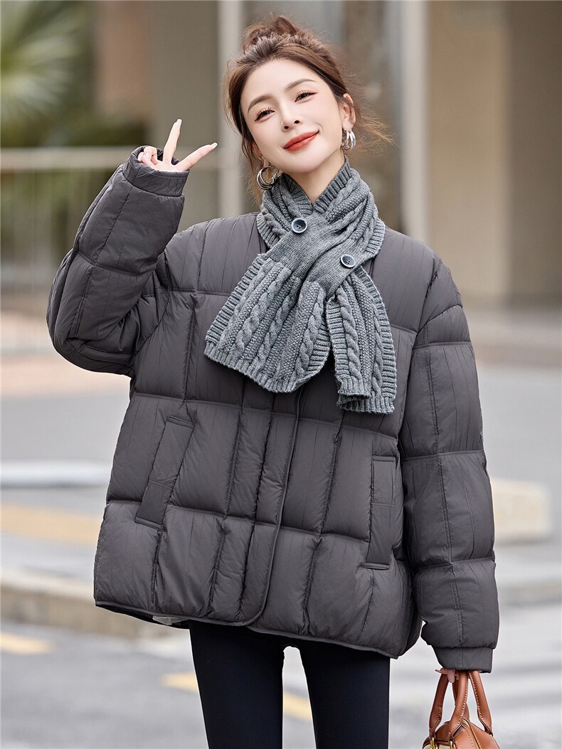 【现货现货】【数据很好】2025冬季新款羽绒服90白鸭绒配围巾外套,女装羽绒服,一安秀
