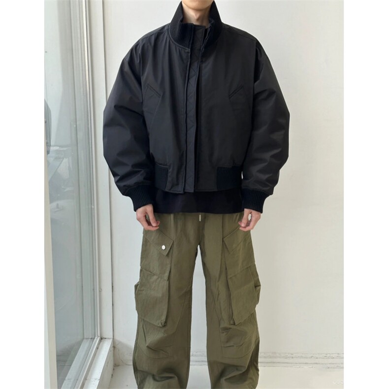 现货【网图】黑色卡其色杭州货飞行夹克短款立领棉服MY04-P90,男装棉衣,电商A466