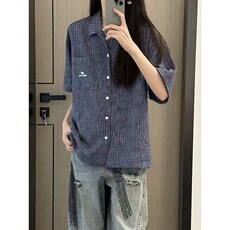 WE1531-P48美式复古格子短袖衬衫男夏季高级感衬，男装T恤，电商B323A