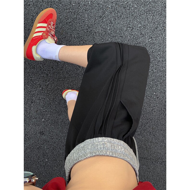 三条杠褶皱运动休闲短裤男士夏季美式潮流撞色五分裤卫裤中裤 P28图片