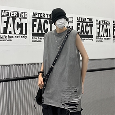 背心/马甲/坎肩夏季圆领下摆破洞无袖纯色T恤B239-1237-P45，男装背心/马甲，星座514-2(原B239)