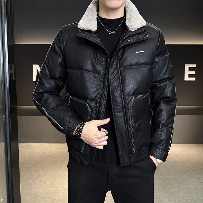 男士连帽修身可拆羊糕毛PU皮羽绒服【标50控活动价298】,男装羽绒服,星座414（原B263）