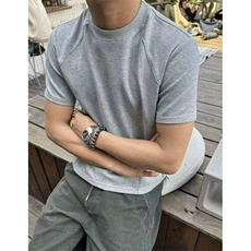 白色剪裁拼接正肩t恤男潮牌boxy重磅短袖硬挺美式小领口修身半袖，男装T恤，星座1007（原301D）