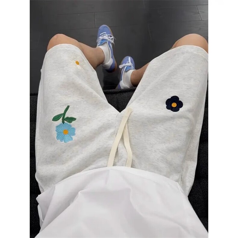 夏季潮牌小花五分裤子男款设计感小众大码宽松运动休闲短裤,男装牛仔裤,四季星座505