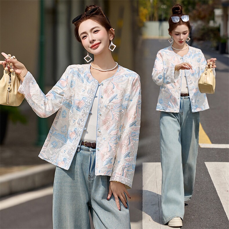 新中式国风外套女2025春季新款复古刺绣提花设计感小众高级感上衣，女装短外套，布芭啦