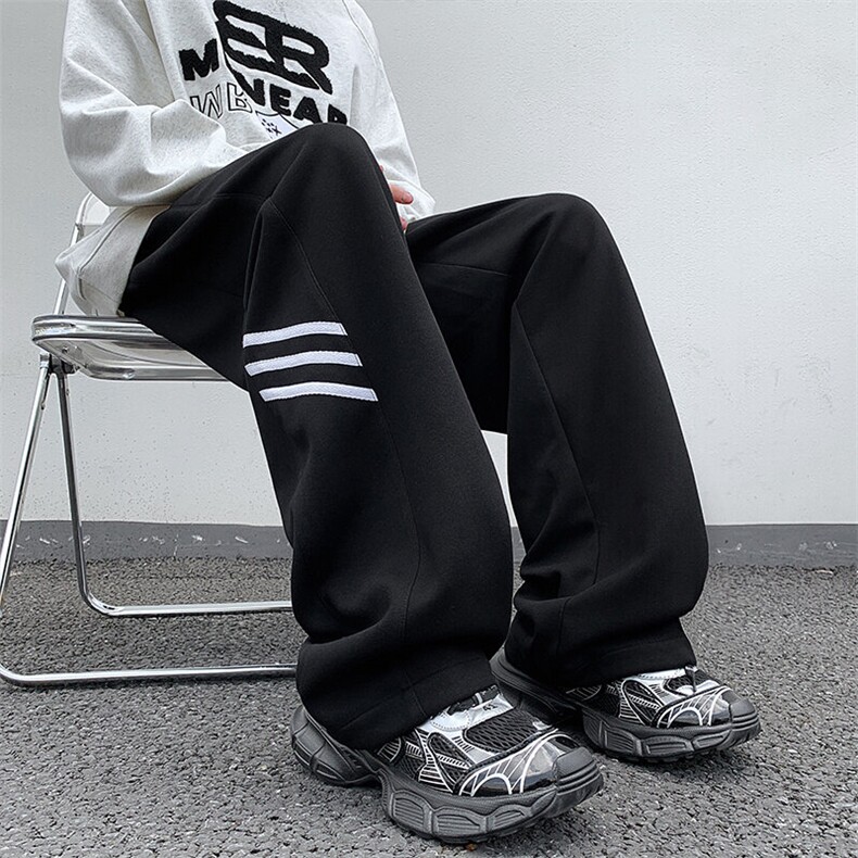 K897P50裤子男新款运动直筒条纹美式ins潮牌宽松休闲拖地长裤,男装休闲裤,星座304A-1