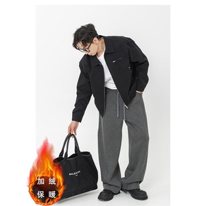 阔腿长裤中腰部男士常规款宽松休闲长裤百搭纯色弯刀裤图片
