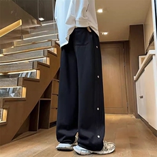 排扣垂坠感裤子男款秋冬季美式复古重磅cleanfit直筒宽松休闲卫裤，男装休闲裤，电商B323A