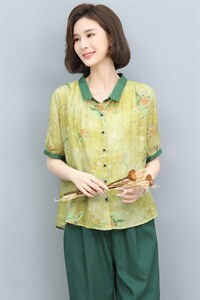 高端苎麻纯亚麻碎花上衣女妈妈装2025夏季新款大码亚麻图片