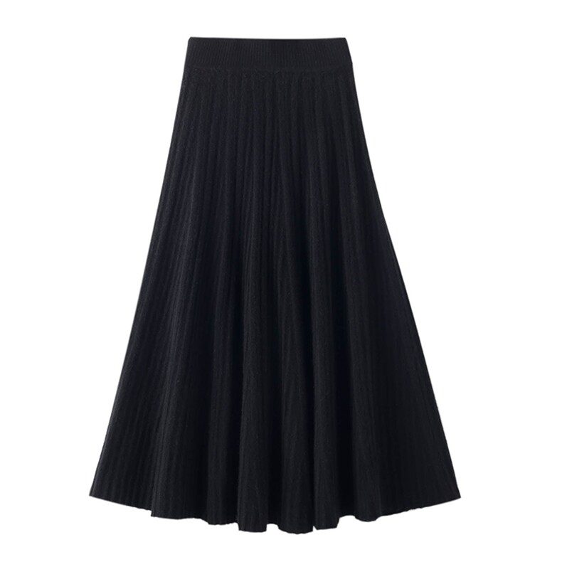 白色针织半身裙女中长款2024年秋冬新款高腰显瘦百褶羊毛大摆，女装半身裙，朵沐纯羊绒