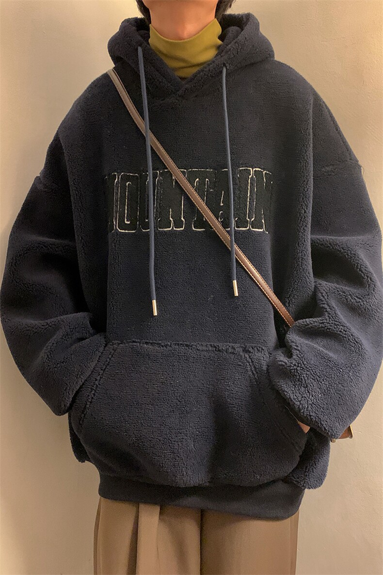 WY2804-P75毛巾绣羊羔毛连帽卫衣男士大码加厚保暖外套棉衣控98,男装棉衣,电商B280-1（原A049）