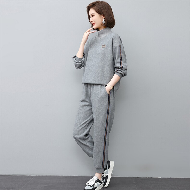 加绒套装女2023年新款冬季时尚运动休闲卫衣洋气减龄小个子两件套,女装套装/套裙,忆绮罗