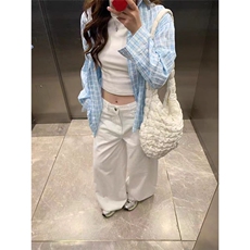 MISSMARM蓝色格子防晒衬衫女春夏韩版宽松休闲设计感长袖衬衣外套，男装防晒衣，星座1210-1