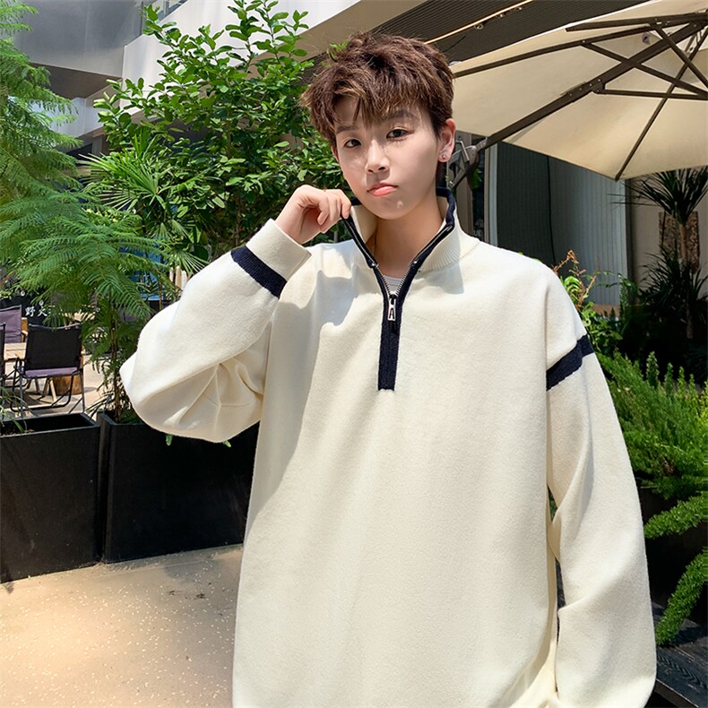 半拉链拼接男女同款纯色毛衣XZ503-MY76057P60控88,男装针织衫/毛衣,星座503-1