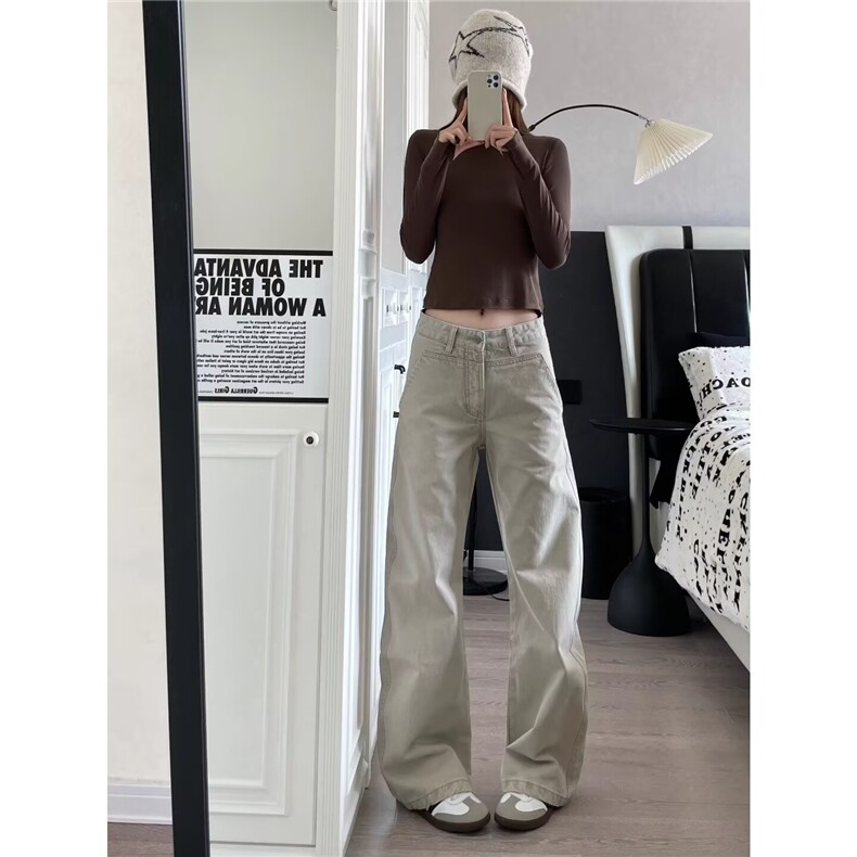美式复古微喇牛仔裤男女生春秋款高腰宽松休闲垂感高街窄版直筒裤,男装牛仔裤,星座302B-2