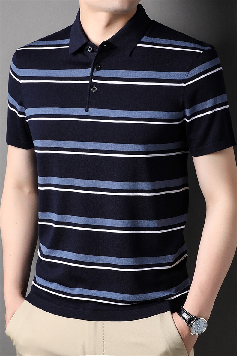 APm22200309钱塘2020-3夏季条纹翻领时尚休闲短袖精品T恤P100,男装T恤,钱塘207-3