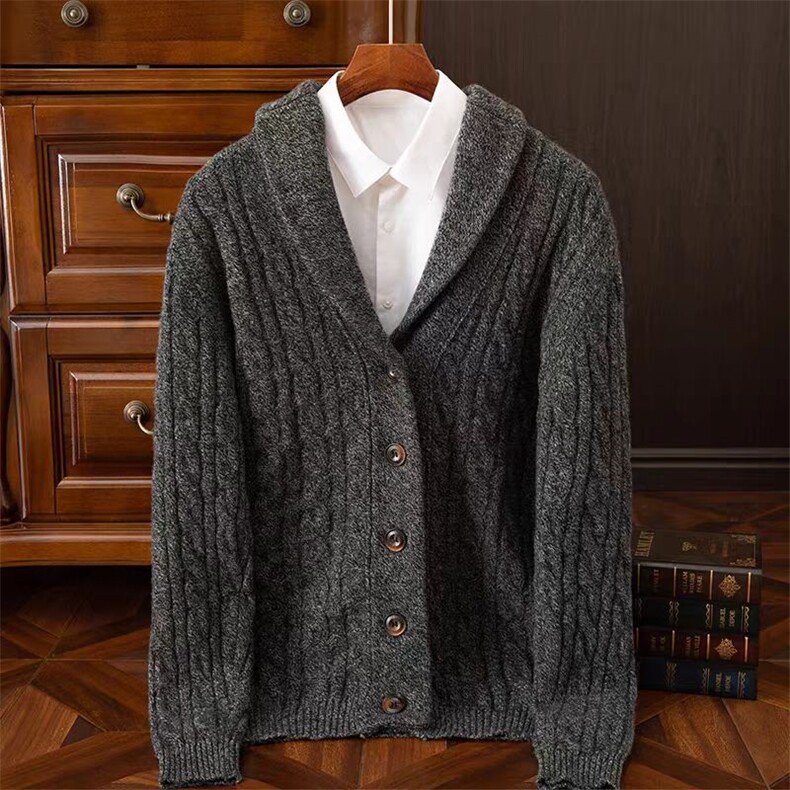2025年秋季长袖时尚百搭通勤简约男士双股加厚V领，男装羊毛衫，浩新羊绒