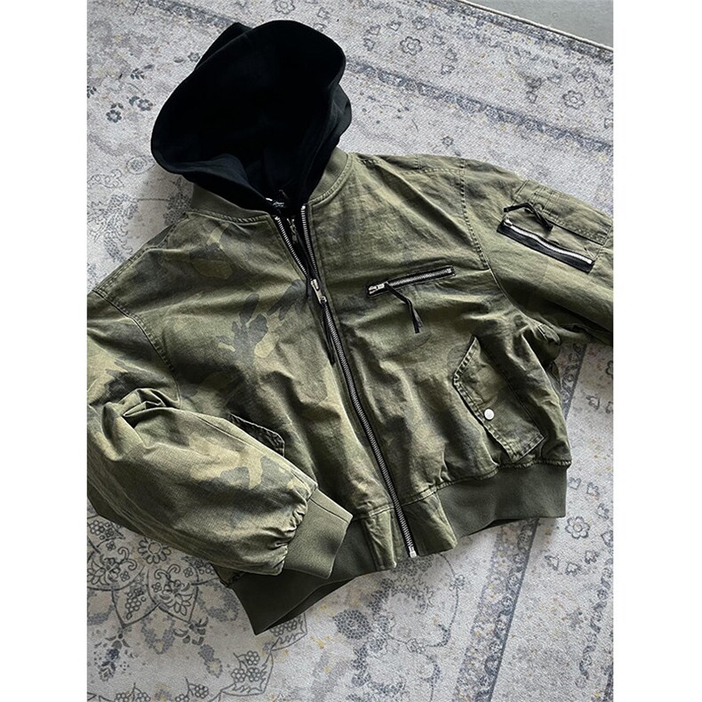 美式复古假两件迷彩外套飞行员夹克连帽棒球服WT963特P95,男装夹克,星座908-1