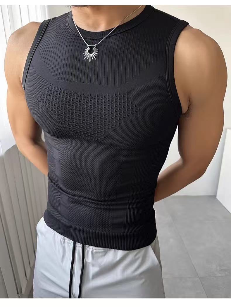 无缝背心肌理感撸铁训练球服坎肩无袖跑步健身衣速干衣BX15P35,男装背心/马甲,电商D256-1(原A064-1)