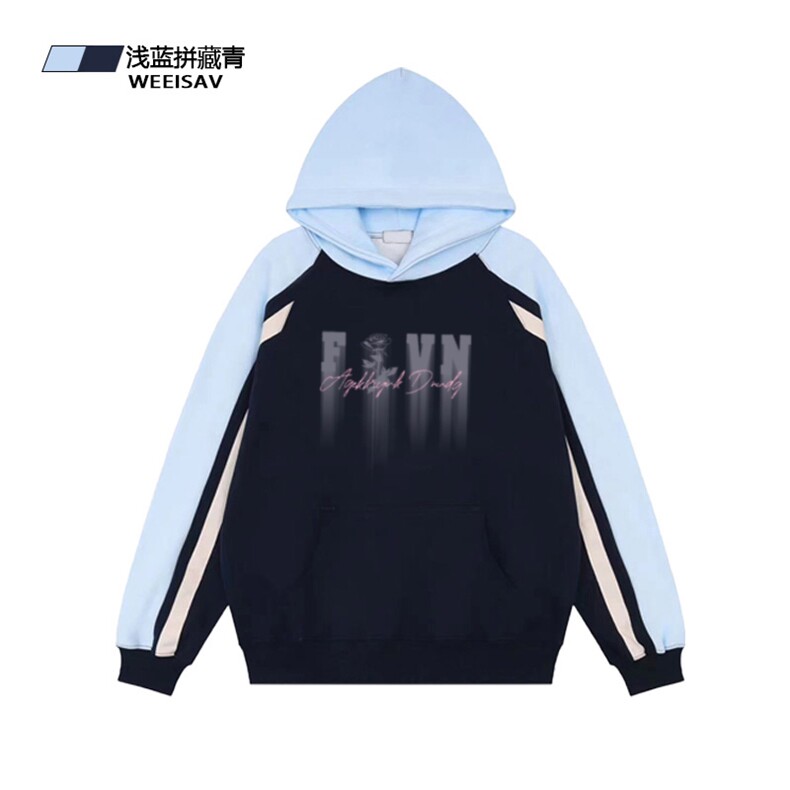 抖音得物供货提供视频秋冬重磅美式宽松接拼连帽卫衣3222,男装卫衣,电商A486