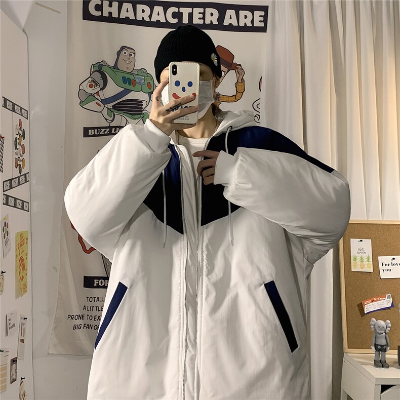 港风冬季宽松百搭冲锋棉衣男连帽棉服男外套7786P60控98,男装棉衣,星座226-1