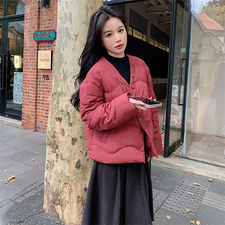 2024冬季白鸭绒短款羽绒服配围巾加厚1D077-6811#-P245-K358,女装羽绒服,蝶眷