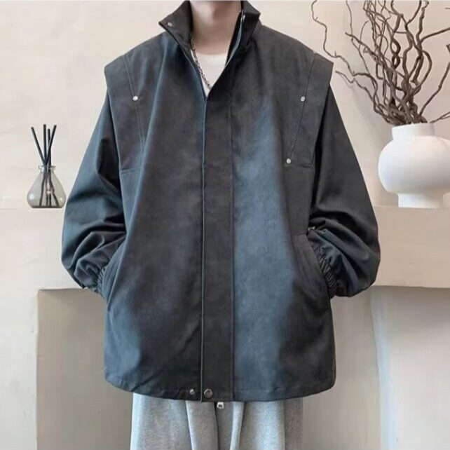 复古做旧磨砂PU皮衣男夹克秋季外套加肥加大码潮胖人宽松休闲痞帅图片